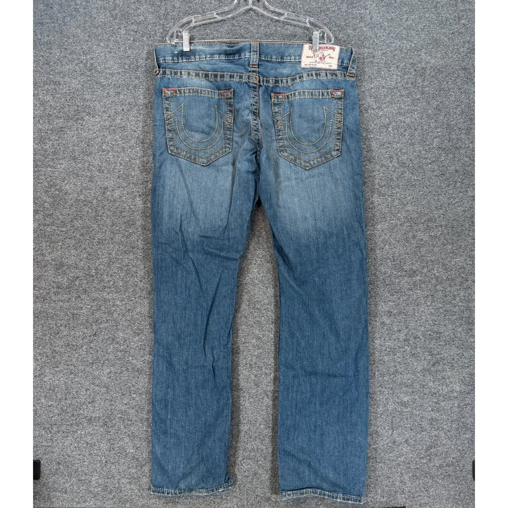 True Religion Slim Jeans Mens 38 Blue Contrast Stitch Horseshoe Denim Casual